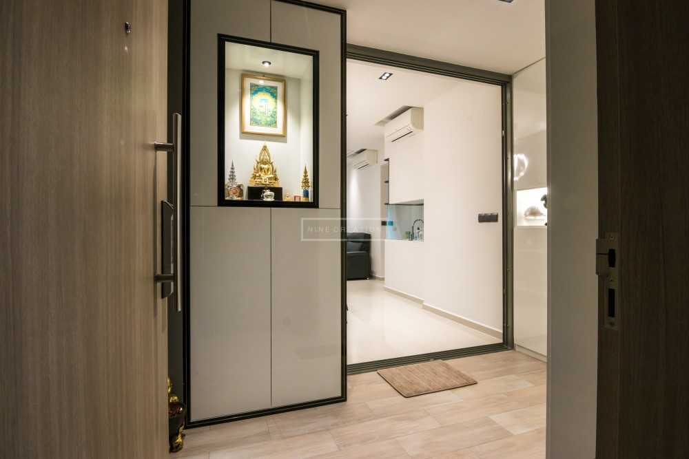 Contemporary Entryway with Altar and Shoe Rack