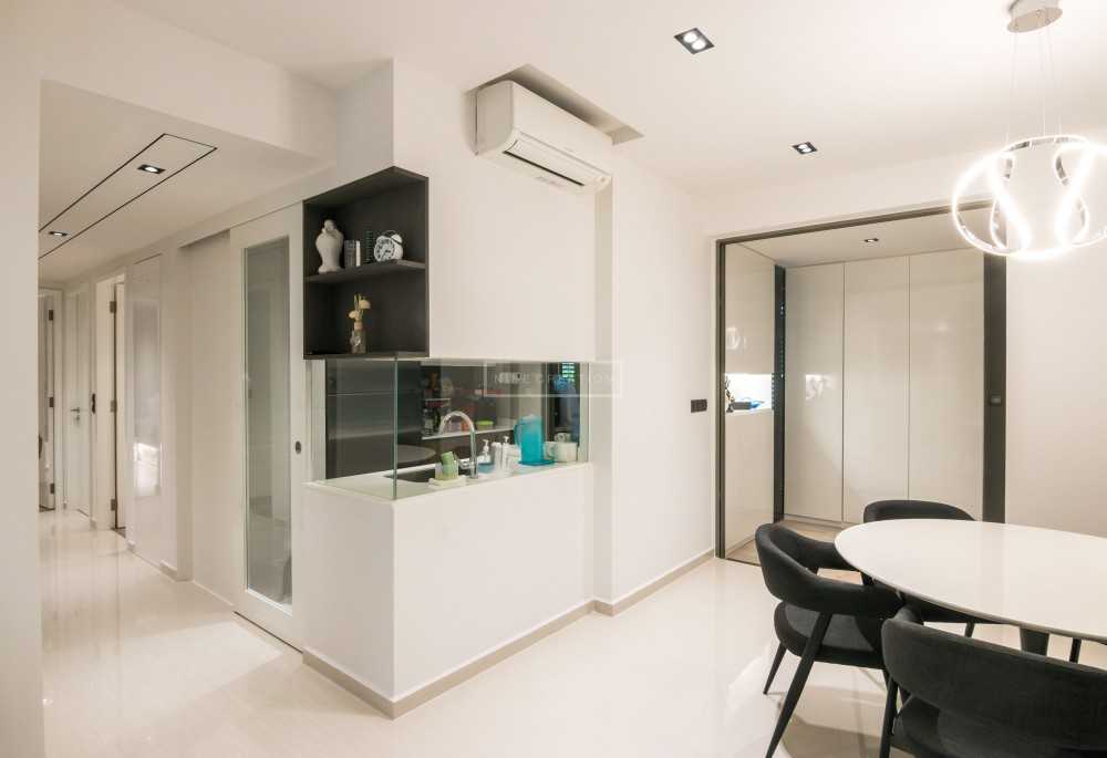 Contemporary Dining Room with Ceiling Light and Downlights
