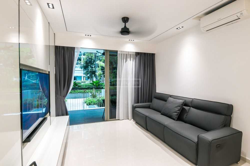Contemporary Living Room with Bookshelf and TV Console