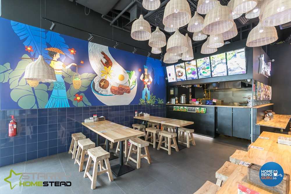 Asian Restaurant with Dining Table and Dining Chairs