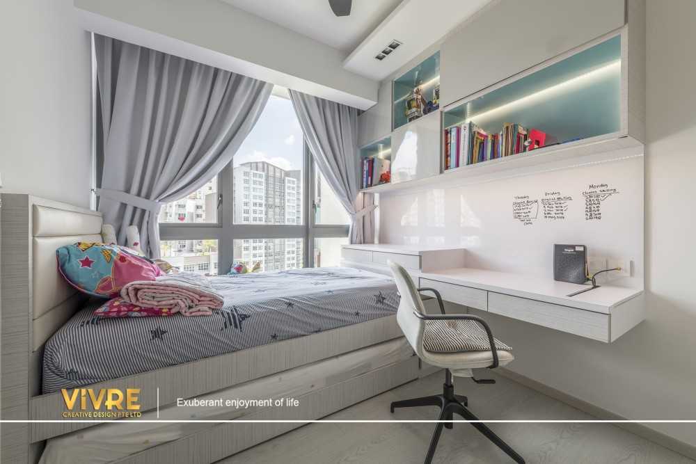 Modern Bedroom with Bookshelf and Bay Window
