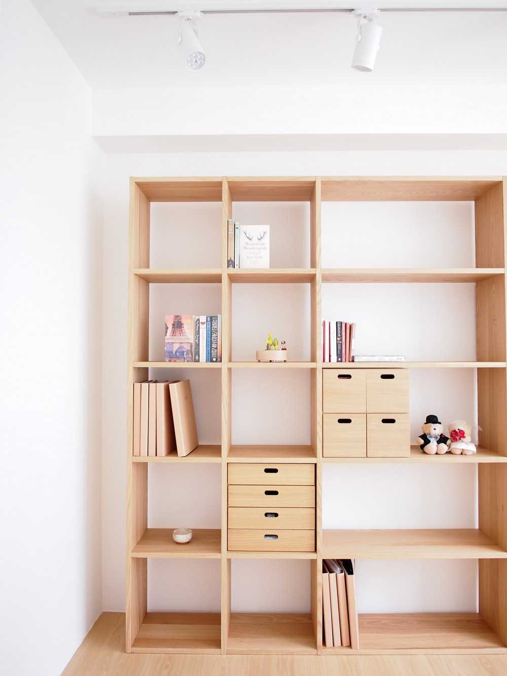 Scandinavian Bedroom with Bookshelf and Vinyl Flooring