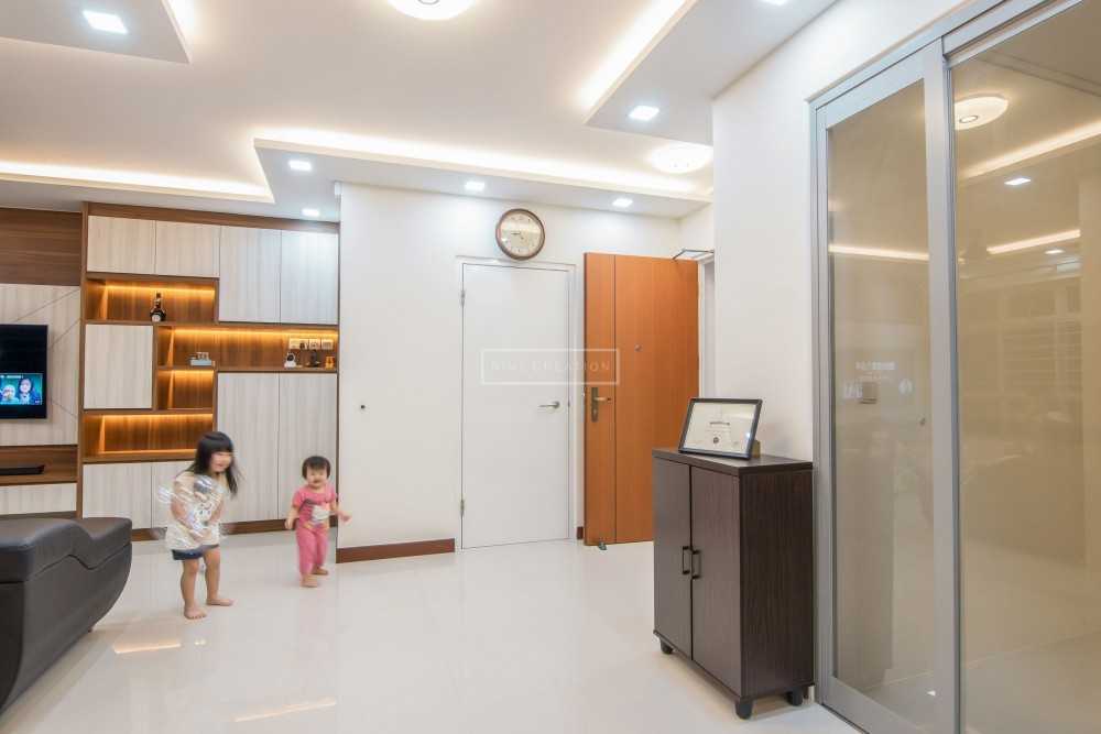 Scandinavian Foyer with TV Console and Feature Wall