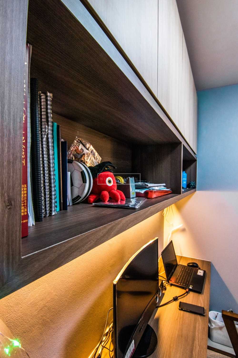 Scandinavian Bedroom with Bookshelf and Drop Light