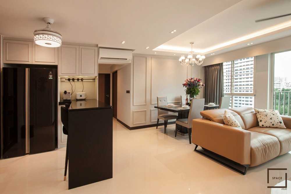 Modern Living Room with Homogeneous Tiles and TV Console