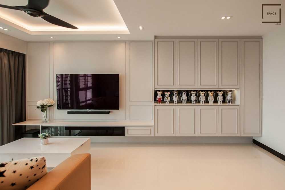 Modern Living Room with Homogeneous Tiles and TV Console