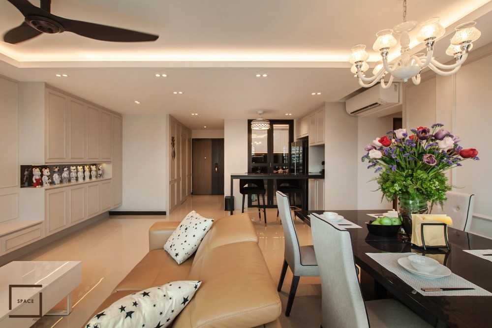 Modern Living Room with Homogeneous Tiles and TV Console