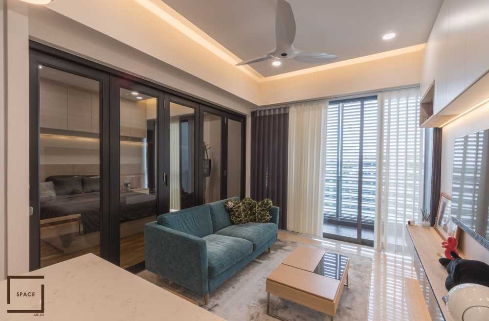 Contemporary Living Room with TV Console and Carpet