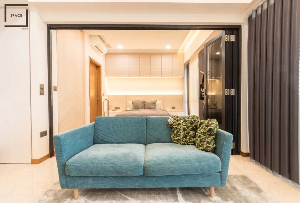 Contemporary Living Room with Ceiling Light and Carpet