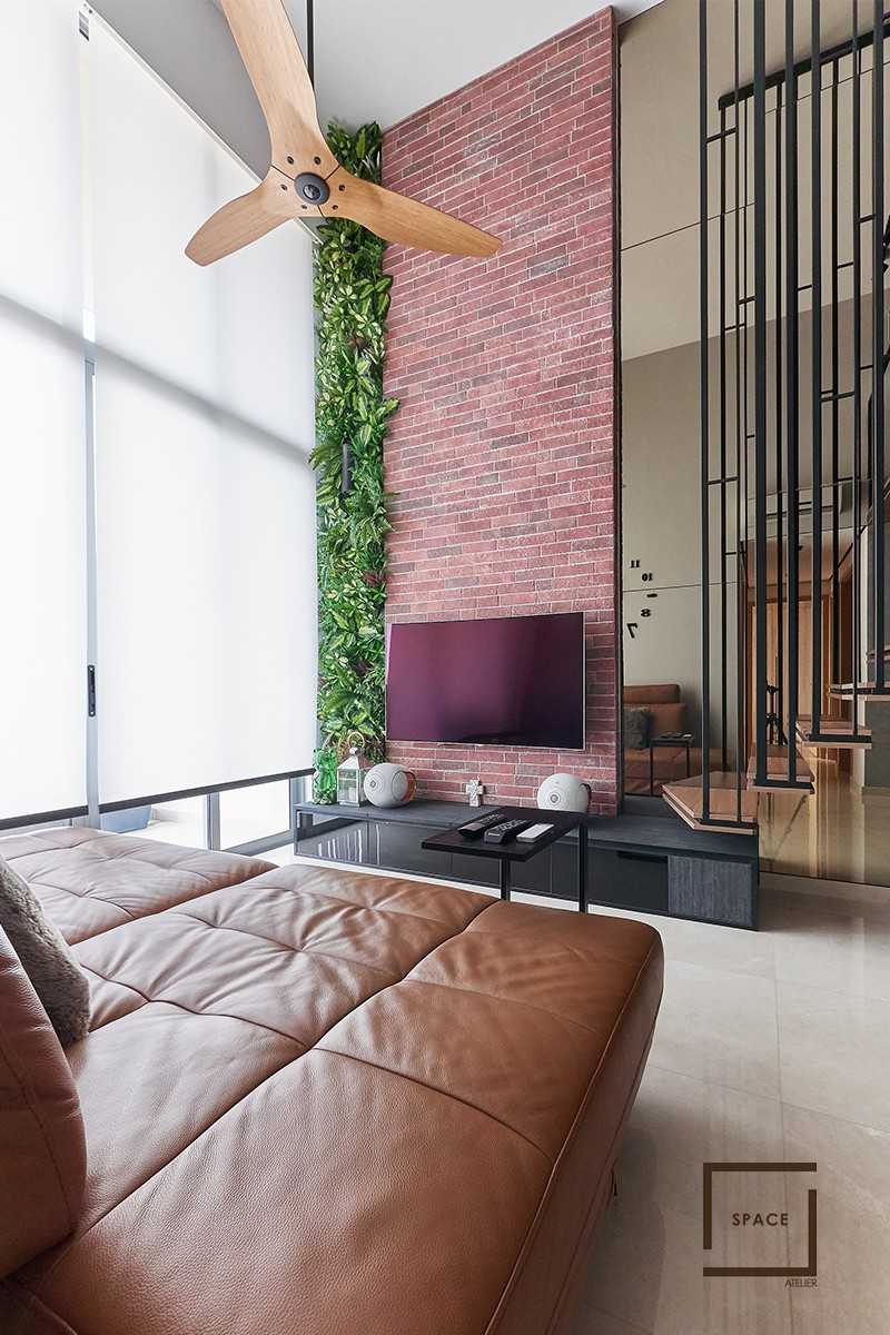 Industrial Living Room with TV Console and Sofa