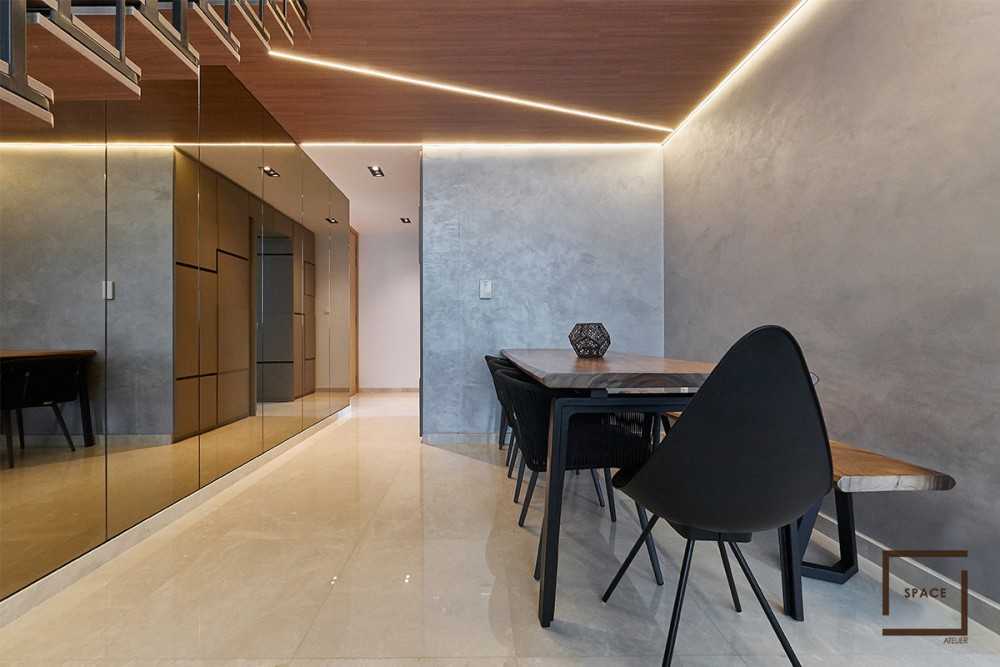 Industrial Living Room with TV Console and Ceiling Light
