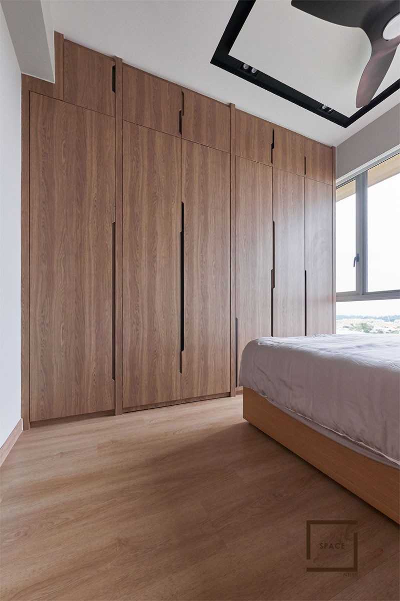 Industrial Bedroom with Vinyl Flooring and Wardrobe