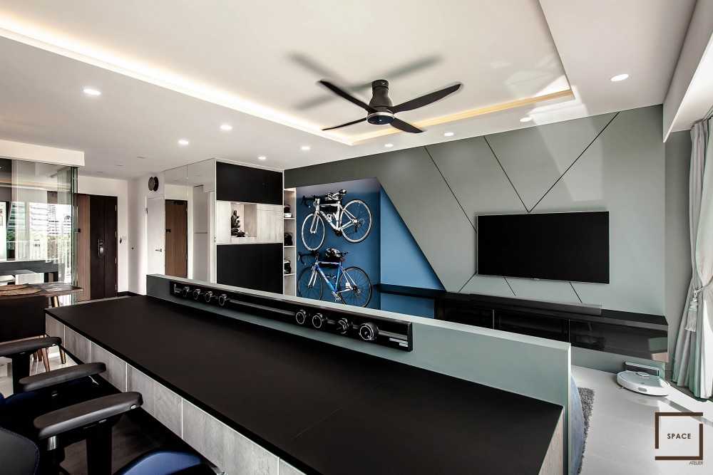 Contemporary Living Room with Homogeneous Tiles and Cove Lighting