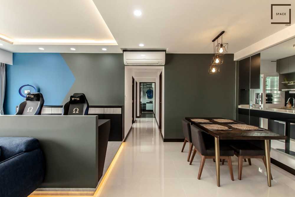 Contemporary Dining Room with Drop Light and Cove Lighting