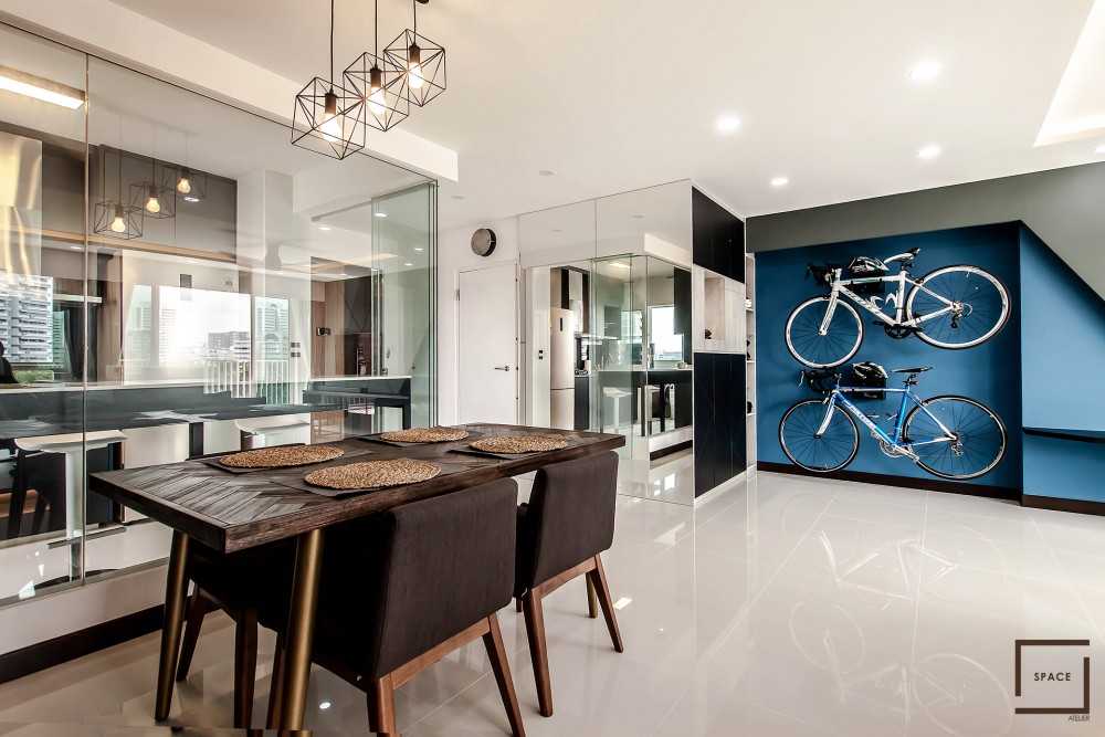 Contemporary Living Room with Homogeneous Tiles and TV Console