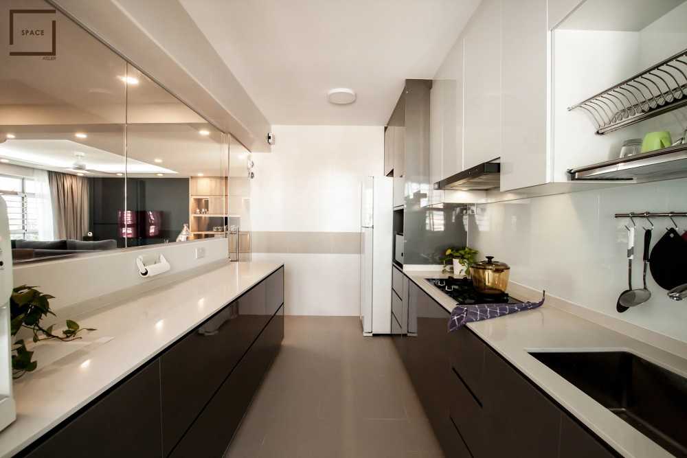 Contemporary Kitchen with Kitchen Window and Cupboard