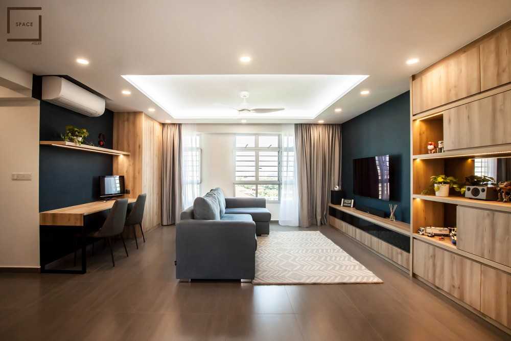Contemporary Living Room with Homogeneous Tiles and Sofa