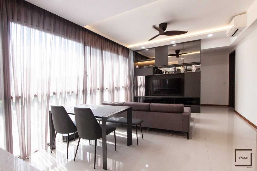 Contemporary Living Room with TV Console and Ceiling Light