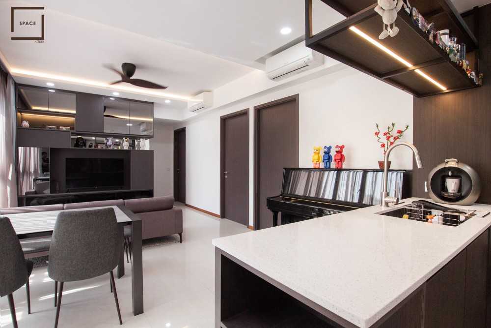 Contemporary Living Room with Homogeneous Tiles and TV Console
