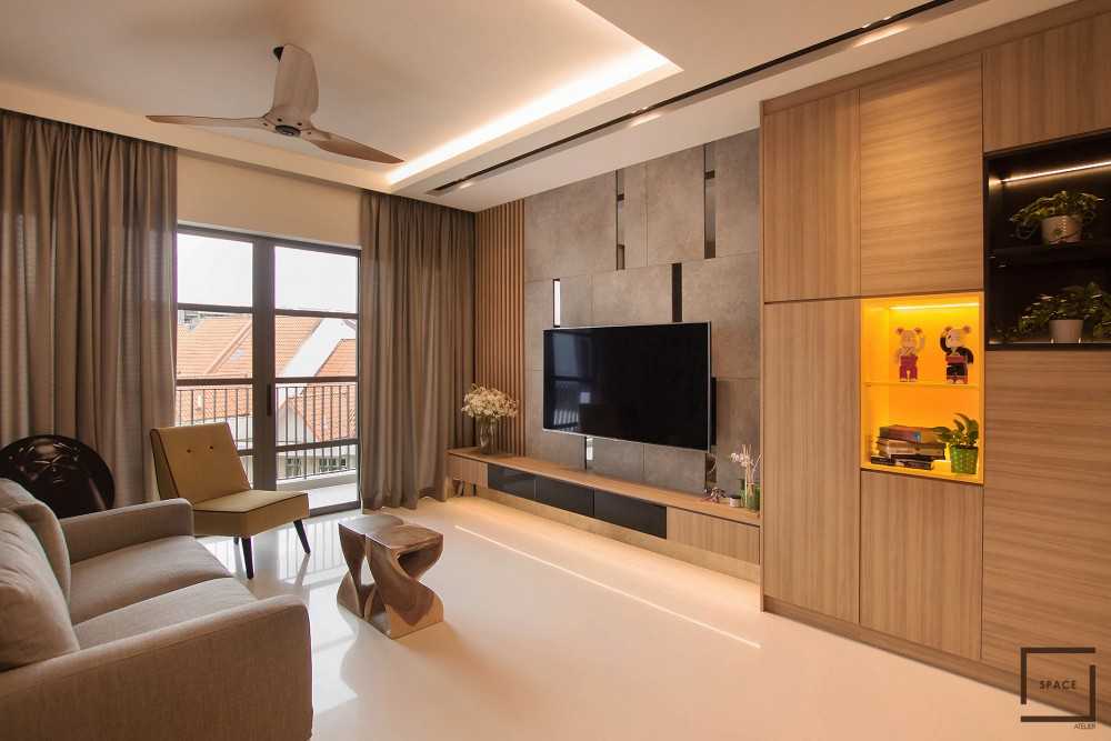 Contemporary Living Room with Granite Floor and Sofa