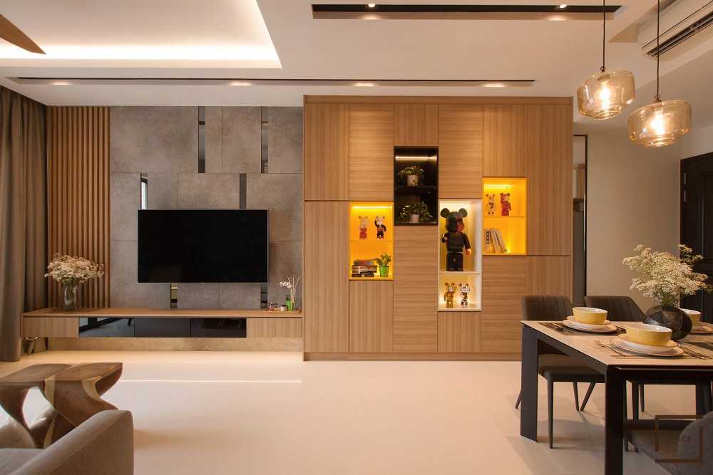 Contemporary Living Room with Chandelier and Sofa
