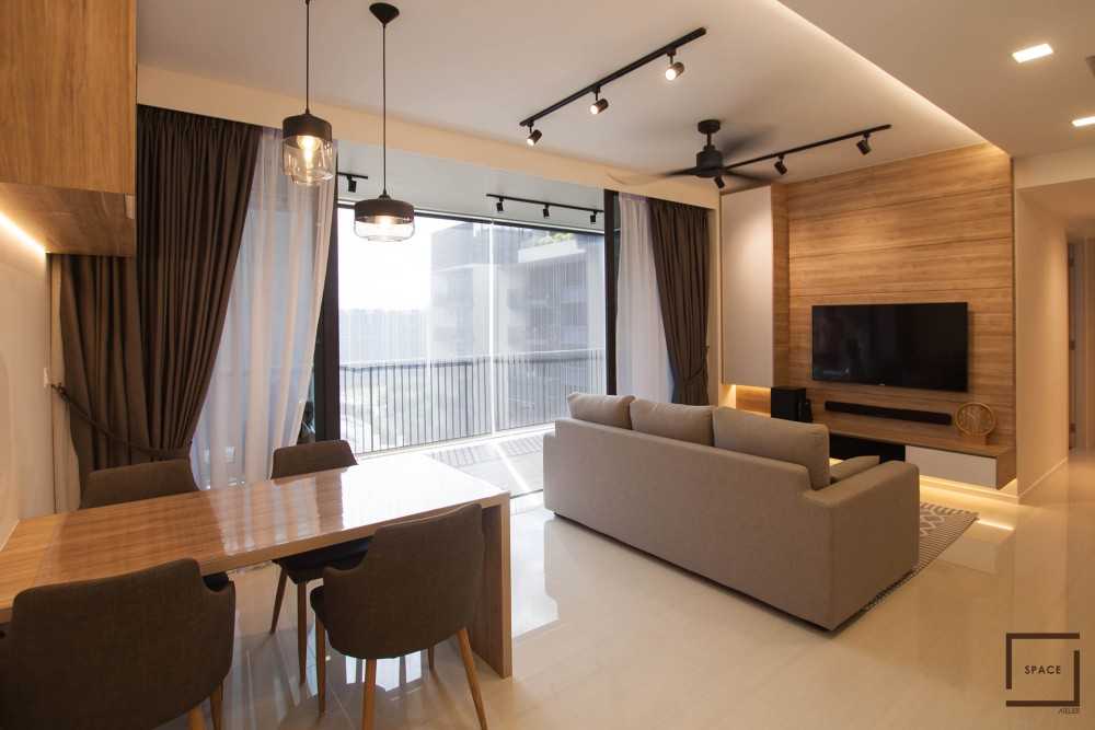 Scandinavian Living Room with Homogeneous Tiles and TV Console