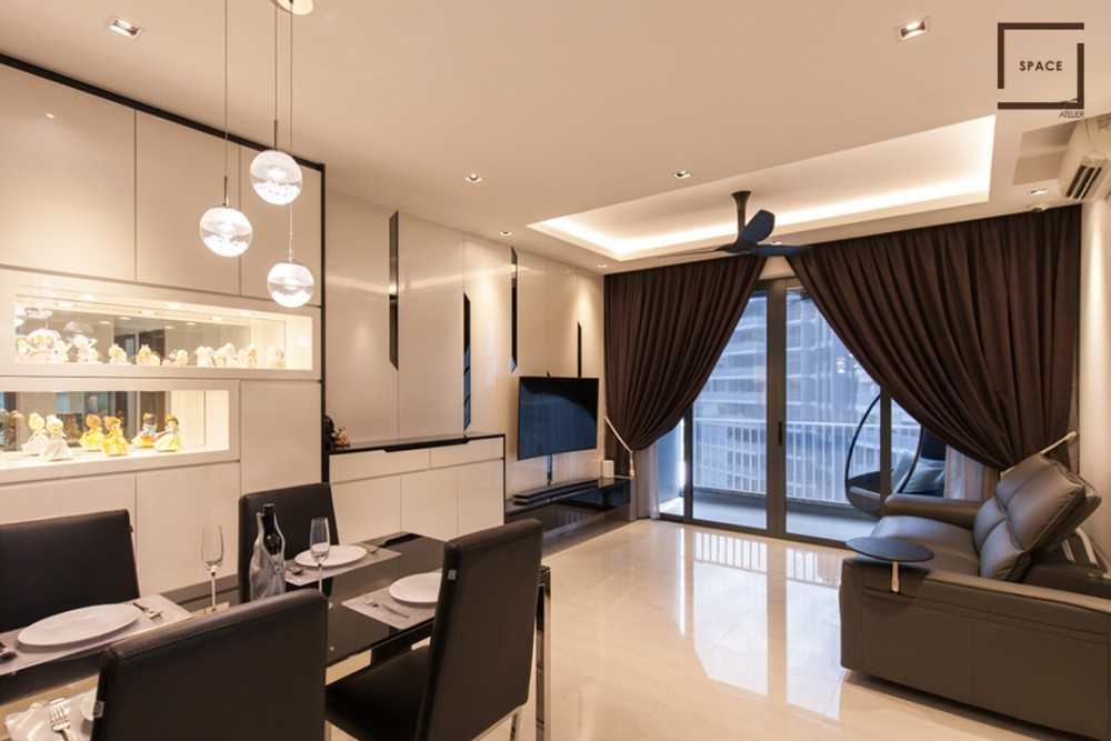 Modern Living Room with Homogeneous Tiles and TV Console