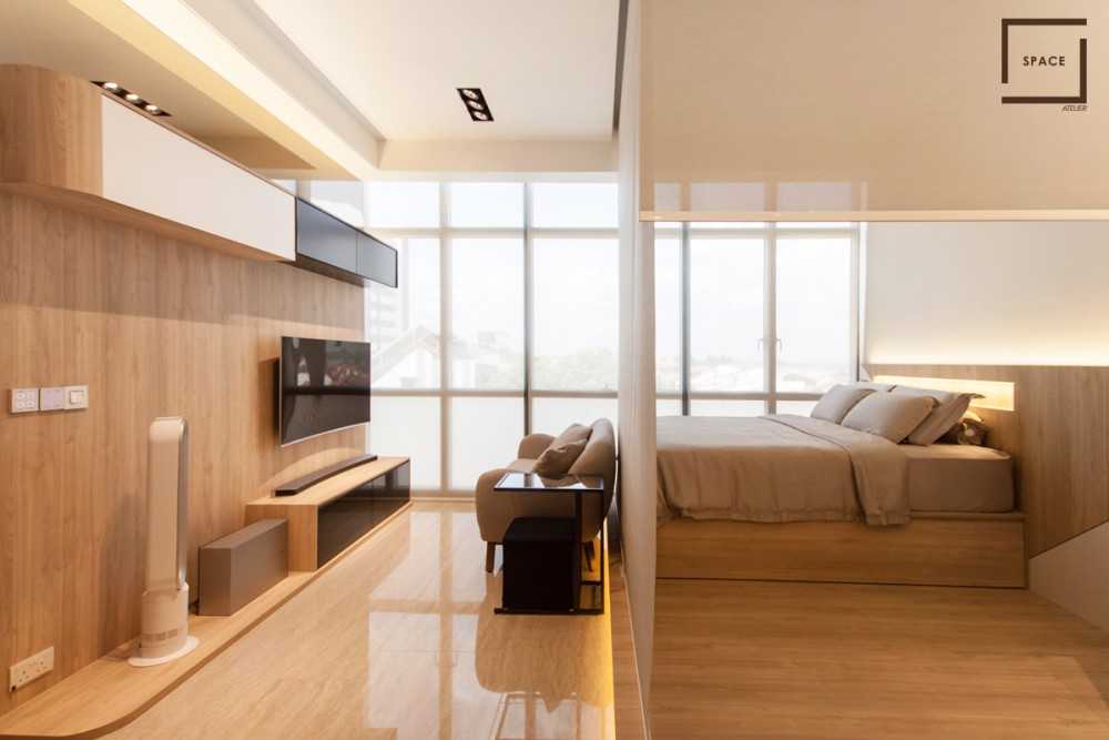 Modern Bedroom with Vinyl Flooring and Built-in Bed