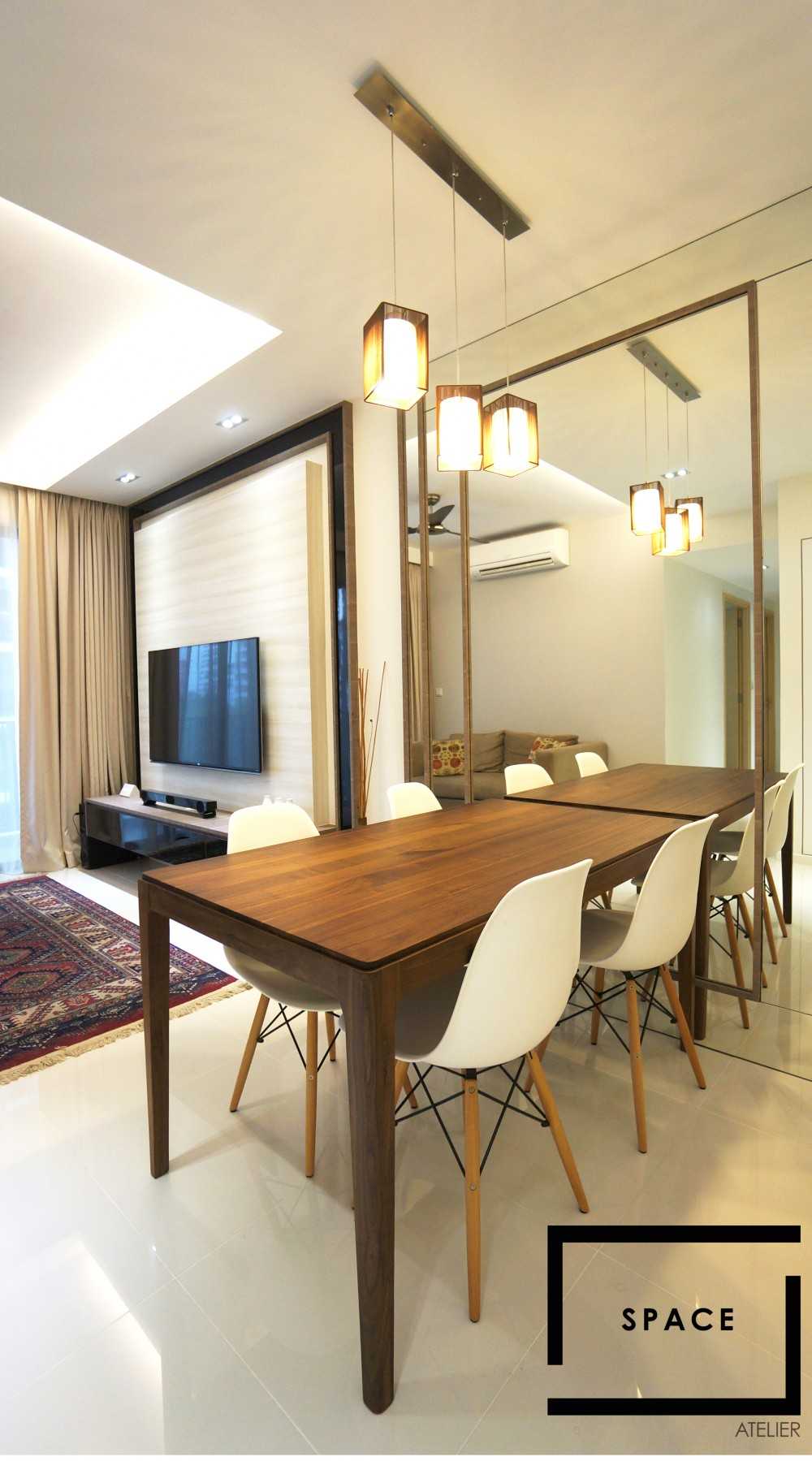 Contemporary Dining Room with Chandelier and Dining Table