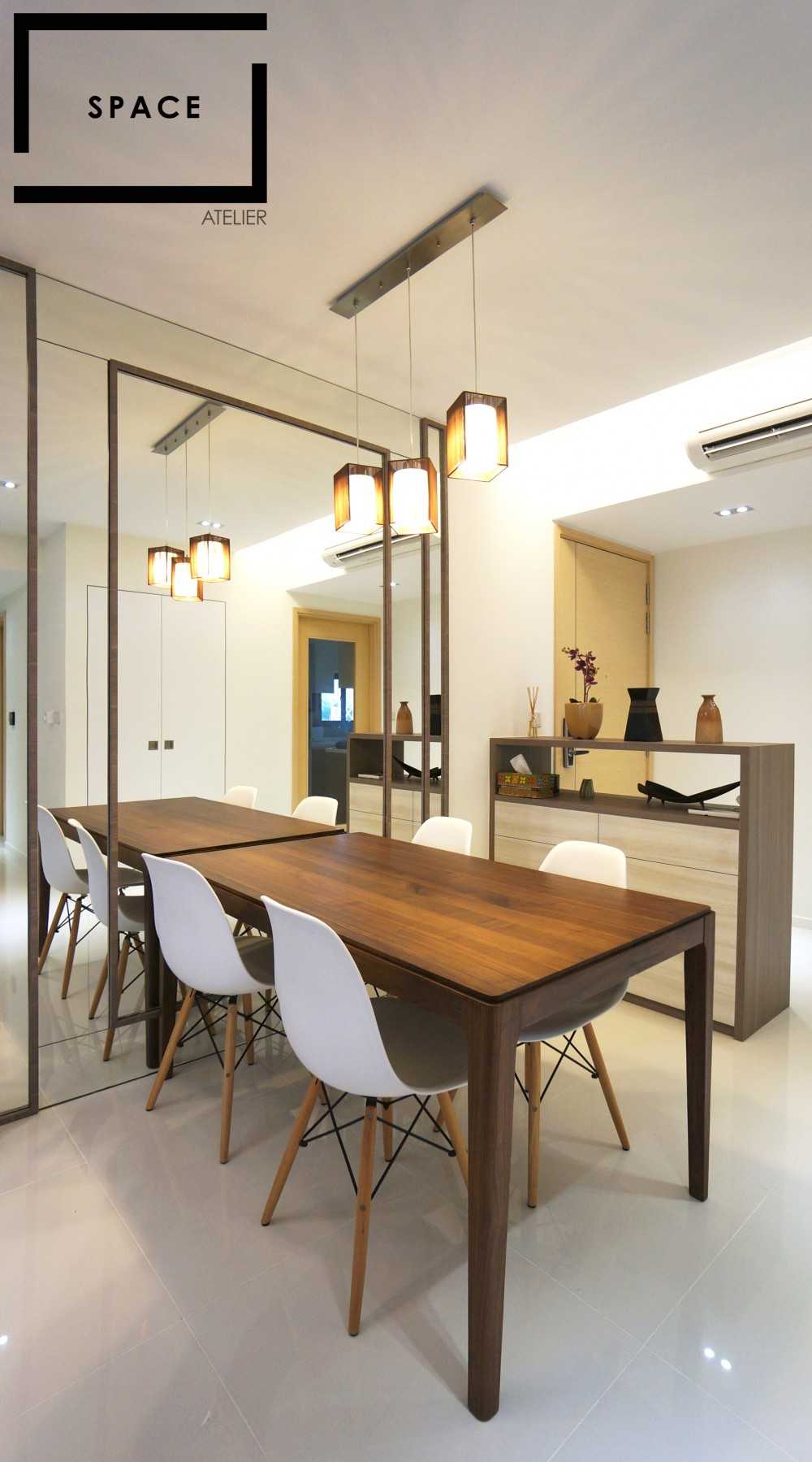 Contemporary Dining Room with Chandelier and Dining Table