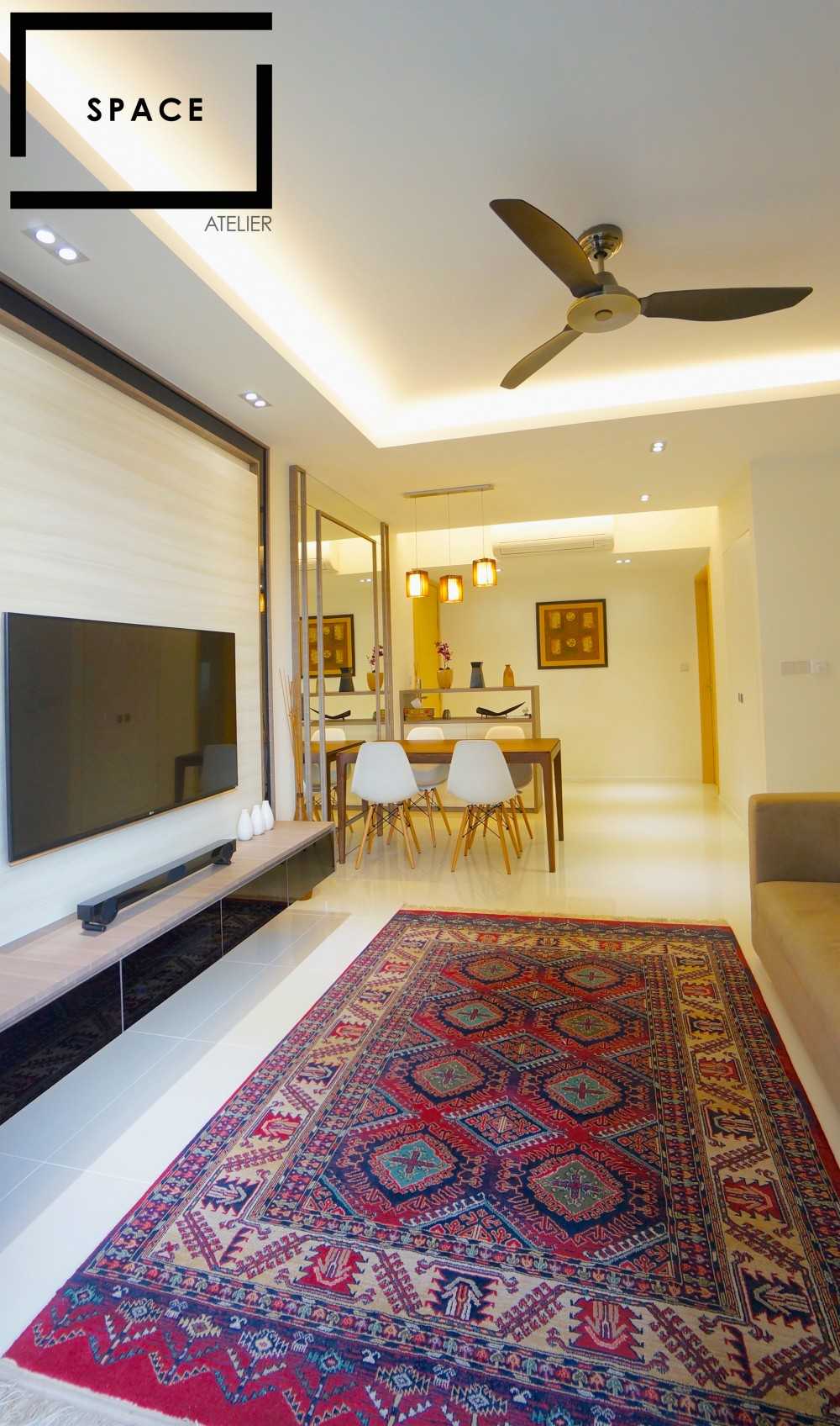 Contemporary Living Room with TV Console and Carpet
