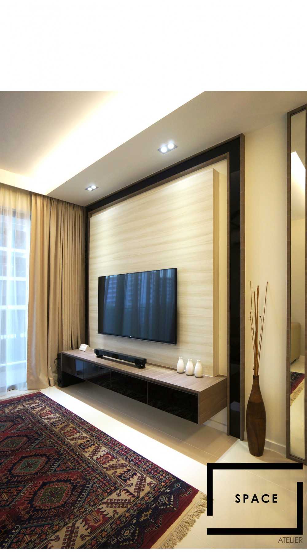 Contemporary Living Room with TV Console and Ceiling Light