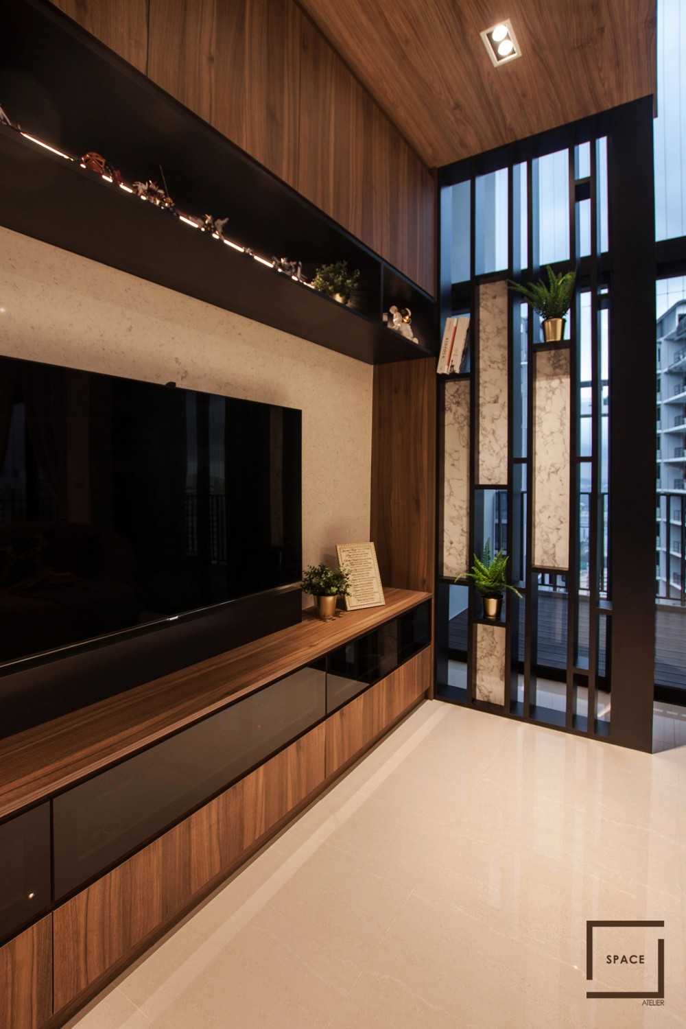 Modern Living Room with TV Console and Ceiling Light
