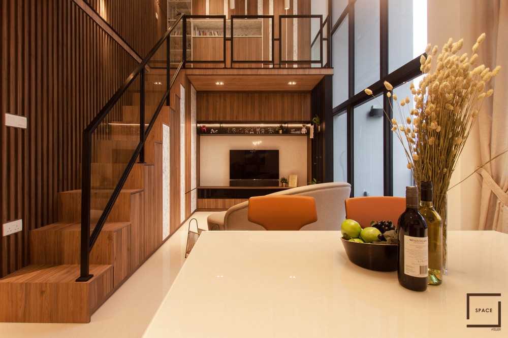 Modern Living Room with Homogeneous Tiles and TV Console