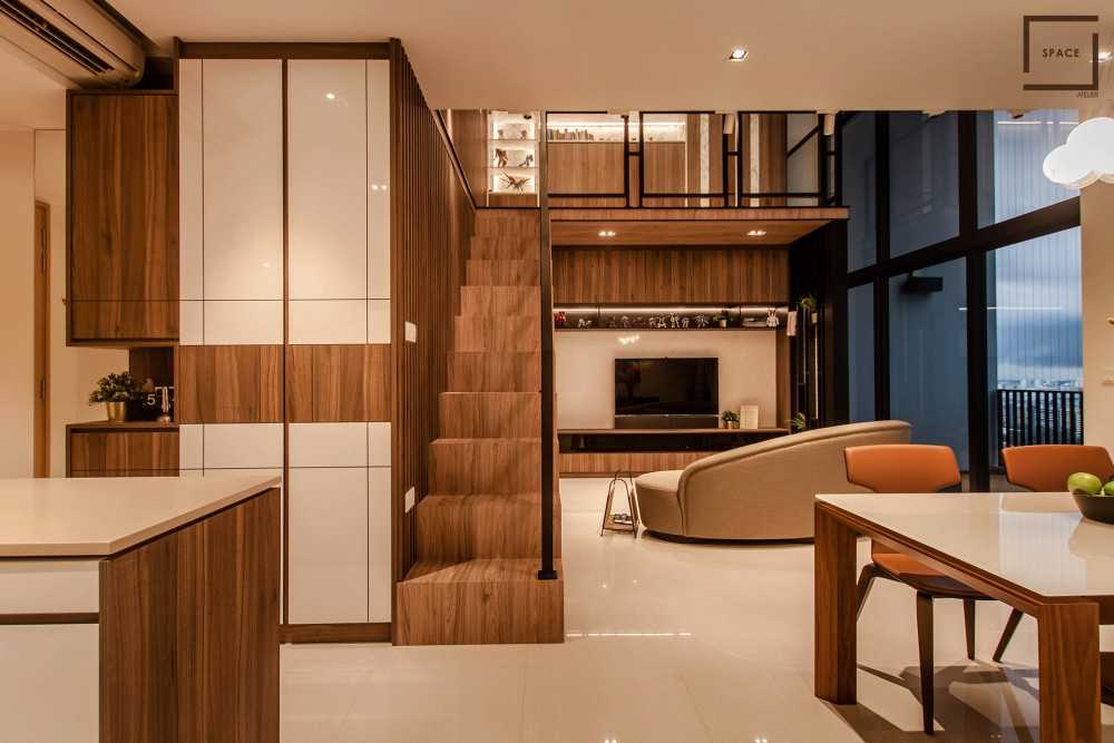 Modern Living Room with Homogeneous Tiles and TV Console