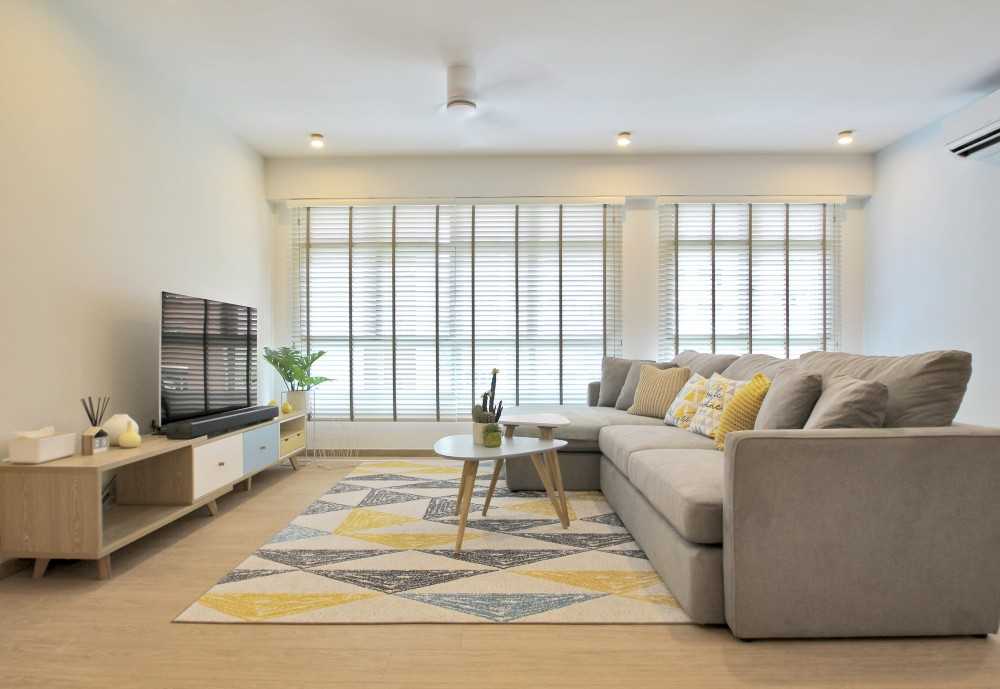 Scandinavian Living Room with Vinyl Flooring and TV Console