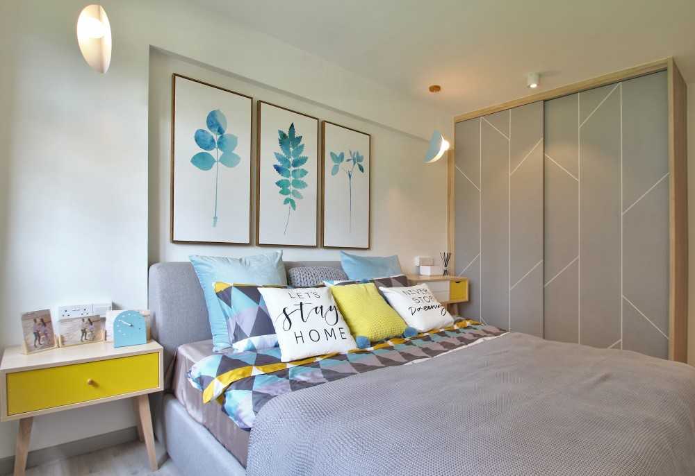 Scandinavian Bedroom with Vinyl Flooring and Wardrobe