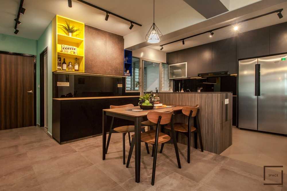 Industrial Kitchen with Kitchen Window and Open Kitchen