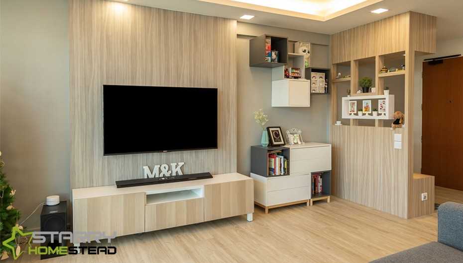 Scandinavian Living Room with Vinyl Flooring and Feature Wall
