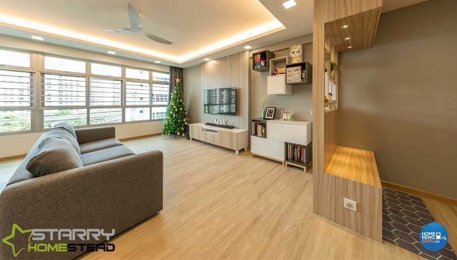Scandinavian Living Room with Bookshelf and Settee