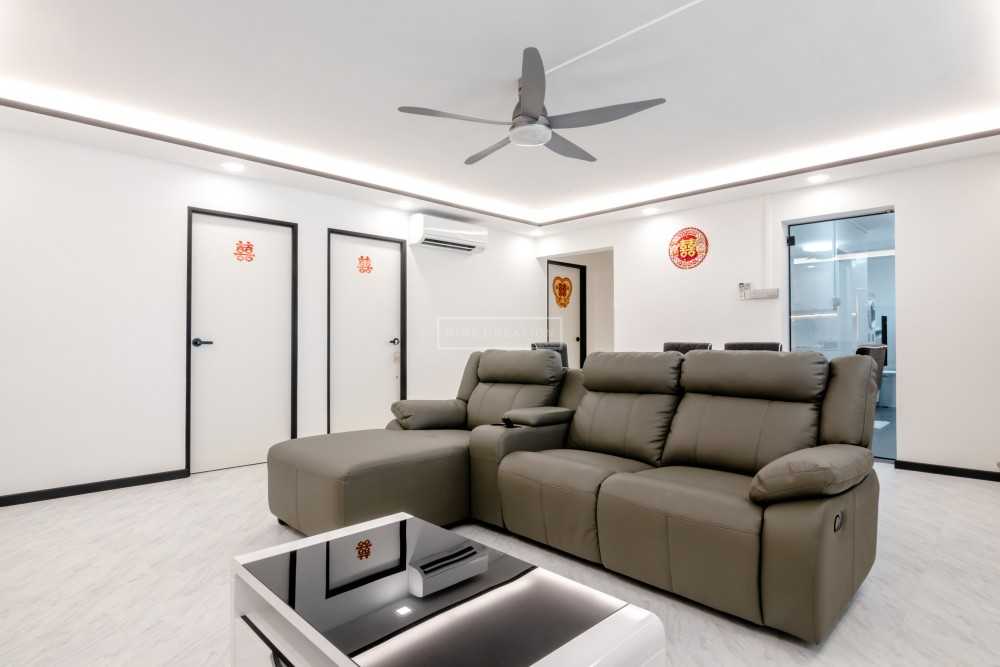 Contemporary Living Room with Cove Lighting and Downlights