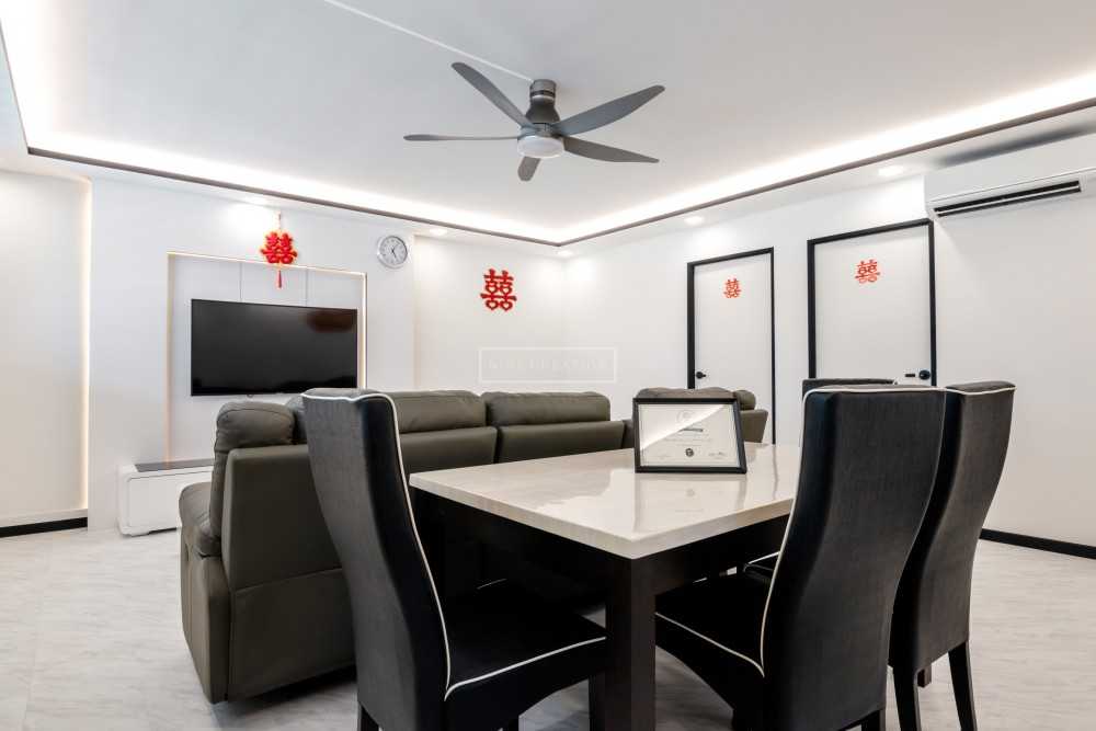 Contemporary Dining Room with Cove Lighting and Ceiling Fan
