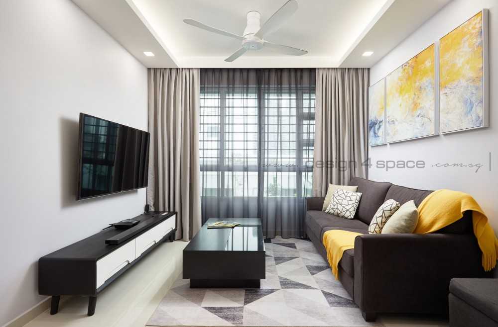 Scandinavian Living Room with TV Console and Paintings