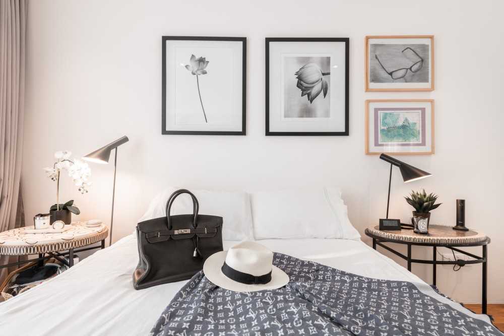 Scandinavian Bedroom with Artwork and Downlights