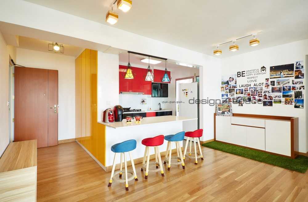 Scandinavian Kitchen with Wood Flooring and Kitchen Window