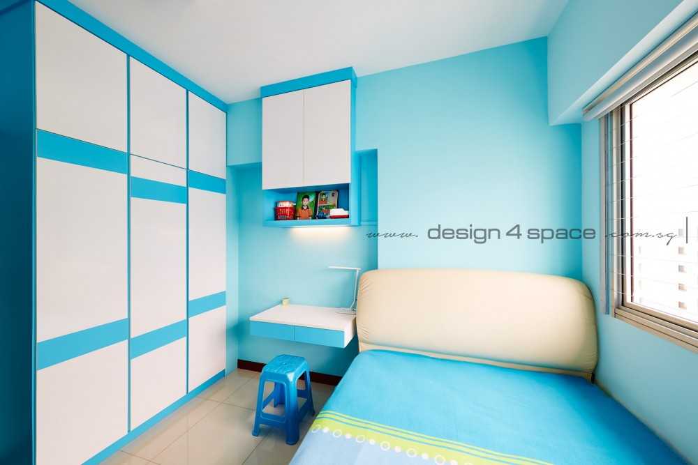 Modern Bedroom with Bookshelf and Marble Floor