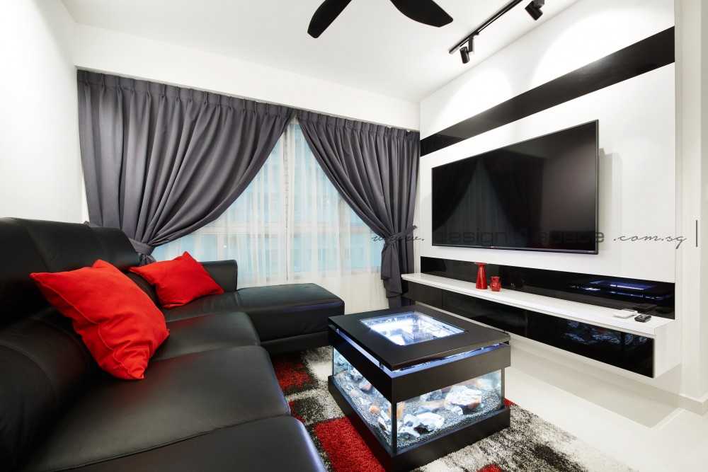 Modern Living Room with Herringbone Tiling and Granite Floor