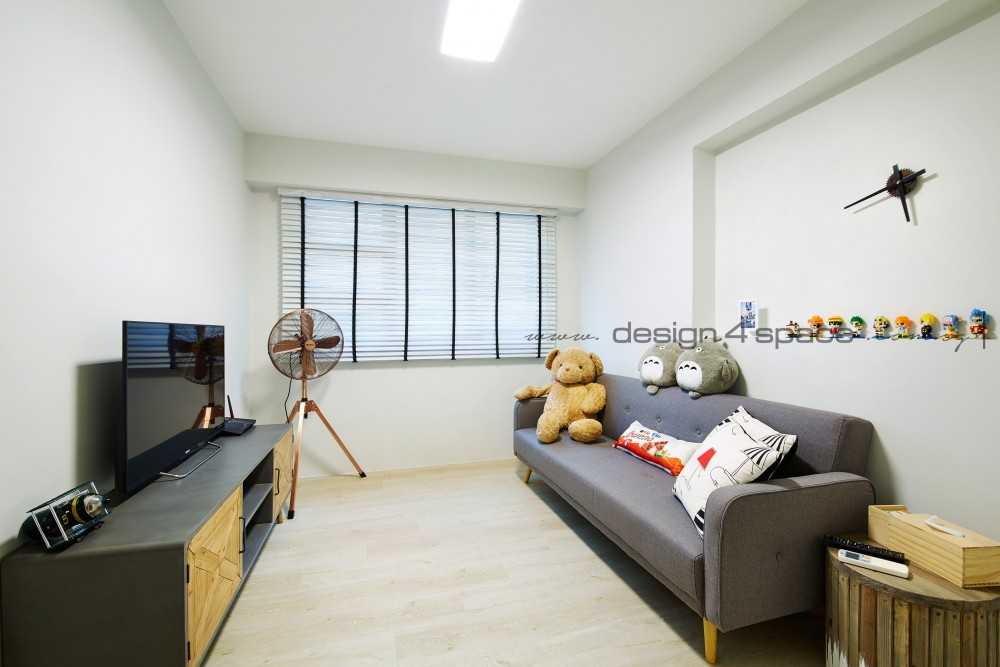 Scandinavian Living Room with TV Console and Feature Wall