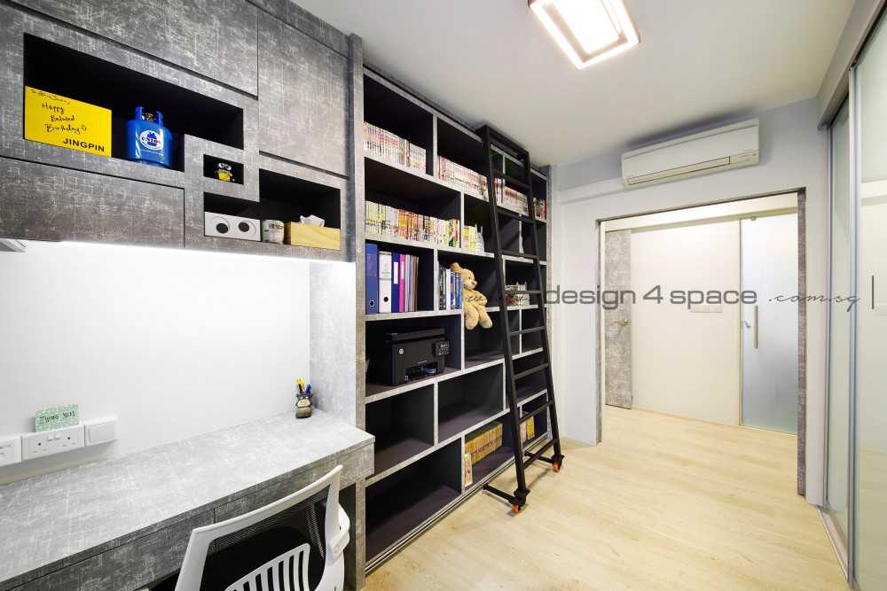 Scandinavian Study with Cove Lighting and Storage Cabinets