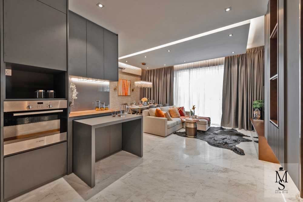 Modern Kitchen with Marble Floor and Kitchen Island